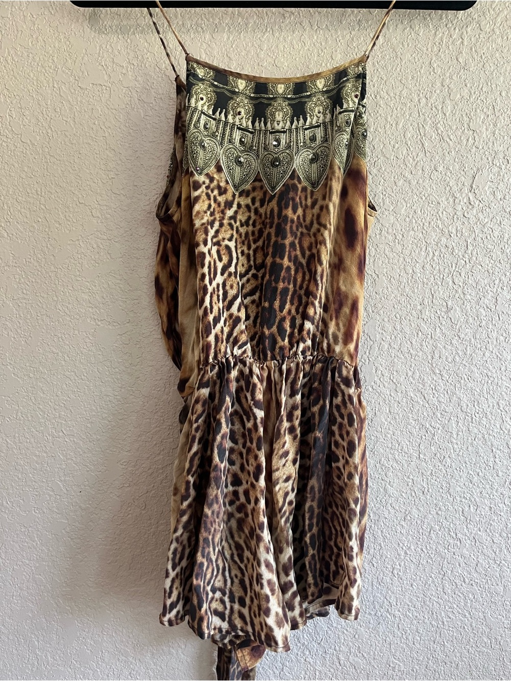 Camilla Leopard Print Silk embellished rhinestone Romper Playsuit in Brown & Tan - Picture 4 of 16